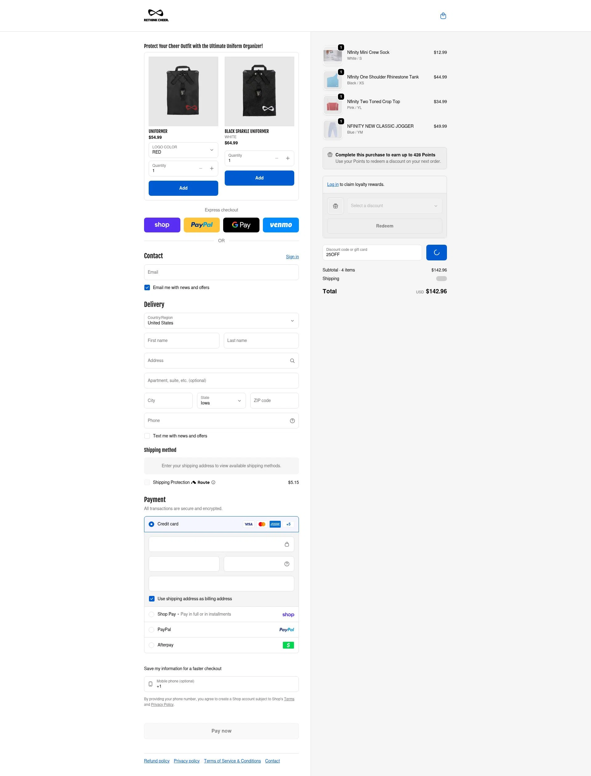 Nfinity checkout page showing Nfinity coupon code box | Screenshot taken by SimplyCodes community member on Feb 19, 2026