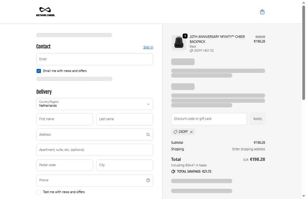 Nfinity checkout page showing Nfinity coupon code box | Screenshot taken by SimplyCodes community member on Feb 19, 2026