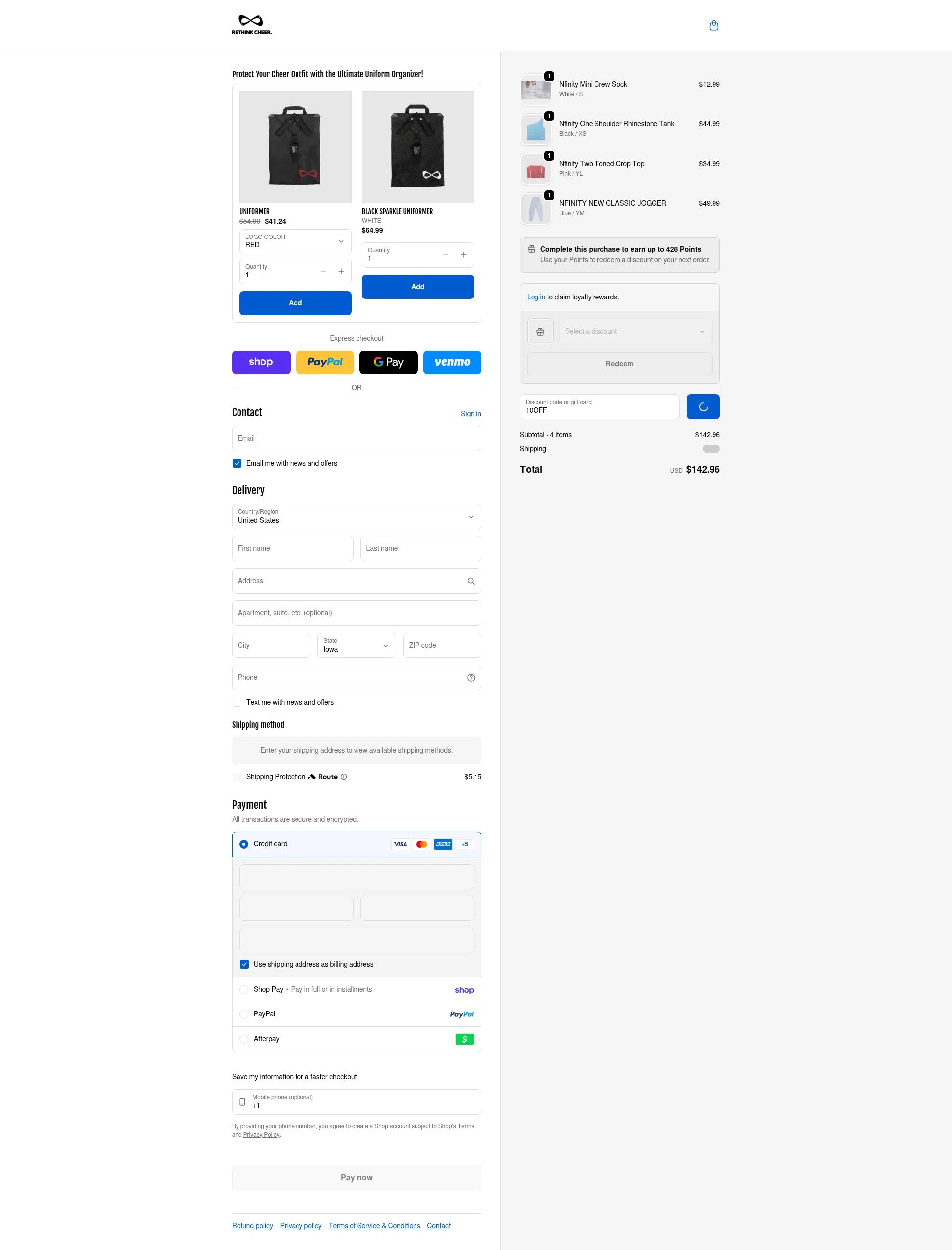 Nfinity checkout page showing Nfinity coupon code box | Screenshot taken by SimplyCodes community member on Feb 13, 2026