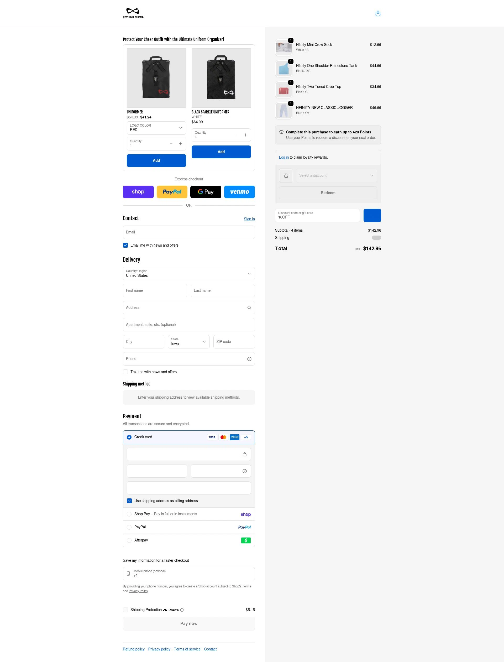 Nfinity checkout page showing Nfinity coupon code box | Screenshot taken by SimplyCodes community member on Feb 5, 2026