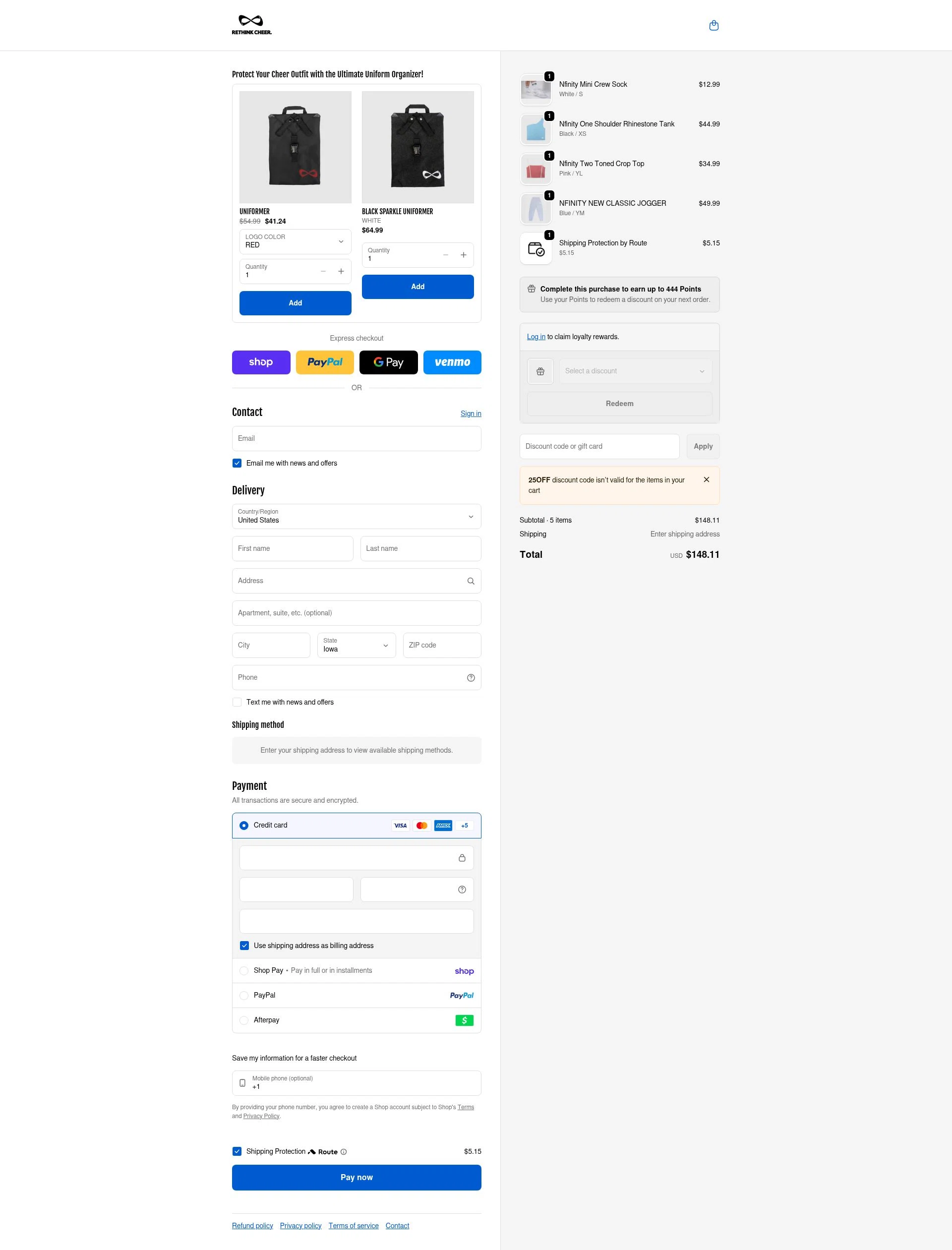 Nfinity checkout page showing Nfinity coupon code box | Screenshot taken by SimplyCodes community member on Feb 5, 2026