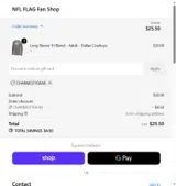 NFL FLAG Shop coupon verification screenshot