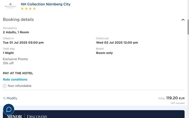 NH Hotels checkout page showing NH Hotels promo code box | Screenshot taken by SimplyCodes community member on Jul 1, 2025
