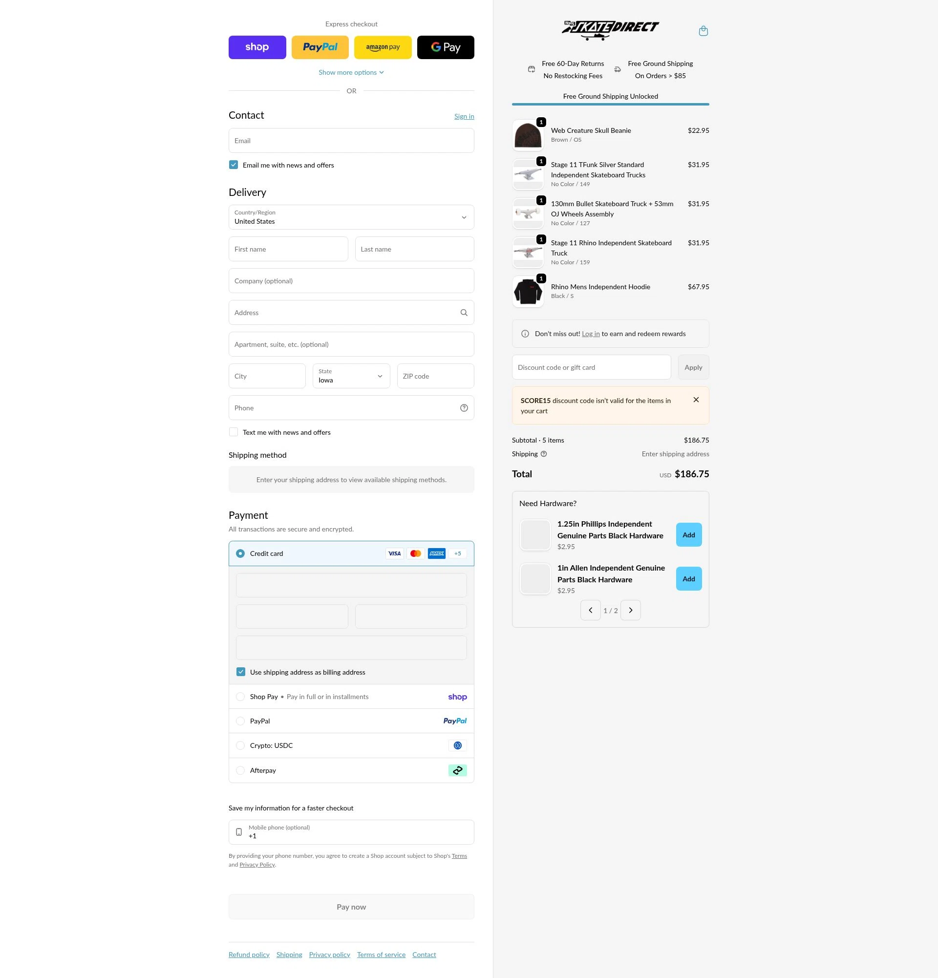 NHS Skate Direct checkout page showing NHS Skate Direct discount code box | Screenshot taken by SimplyCodes community member on Feb 16, 2026