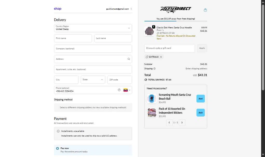 NHS Skate Direct checkout page showing NHS Skate Direct discount code box | Screenshot taken by SimplyCodes community member on Jan 2, 2026