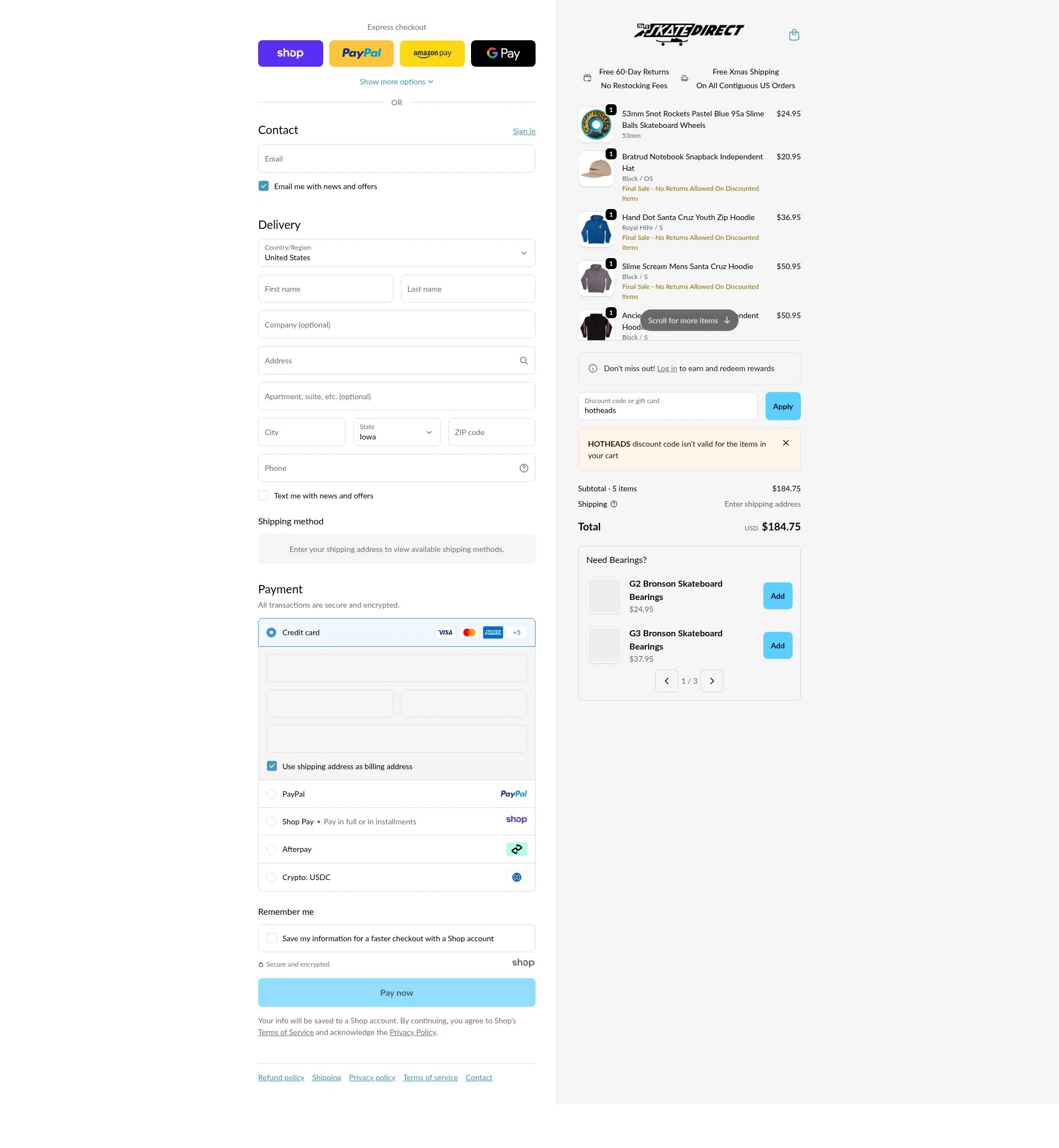 NHS Skate Direct checkout page showing NHS Skate Direct discount code box | Screenshot taken by SimplyCodes community member on Dec 9, 2025