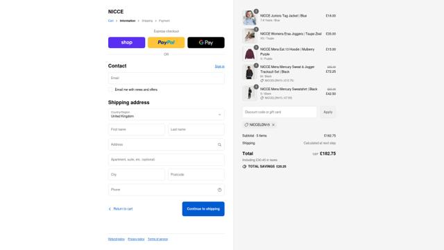 Nicce checkout page showing Nicce discount code box | Screenshot taken by SimplyCodes community member on Sep 11, 2025