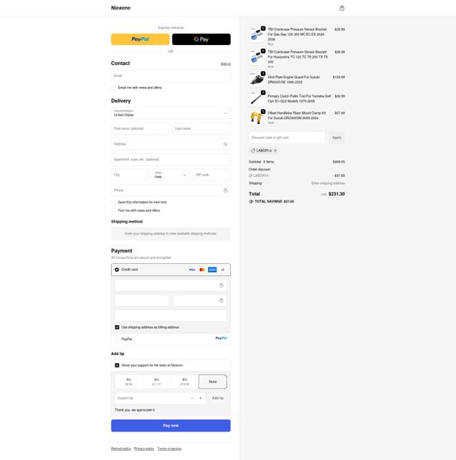 Nicecnc checkout page showing Nicecnc discount code box | Screenshot taken by SimplyCodes community member on Sep 20, 2025