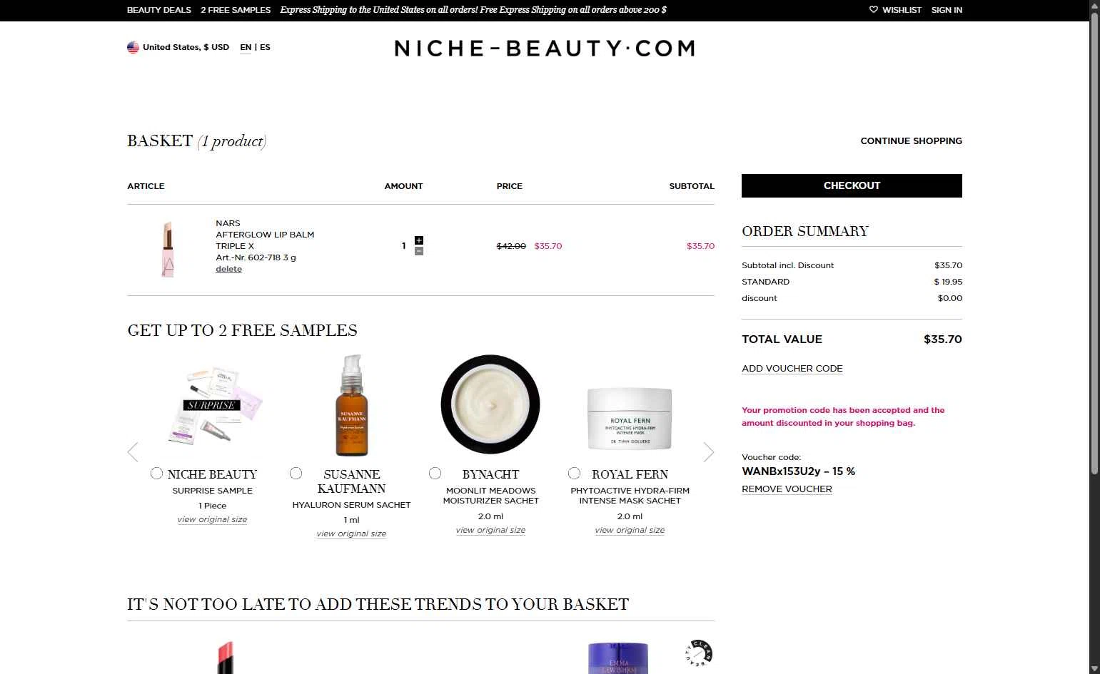 Niche - Beauty.com checkout page showing Niche - Beauty.com discount code box | Screenshot taken by SimplyCodes community member on Feb 11, 2026