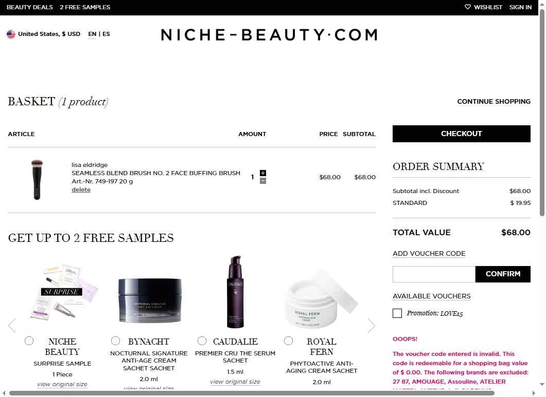 Niche - Beauty.com checkout page showing Niche - Beauty.com discount code box | Screenshot taken by SimplyCodes community member on Feb 1, 2026