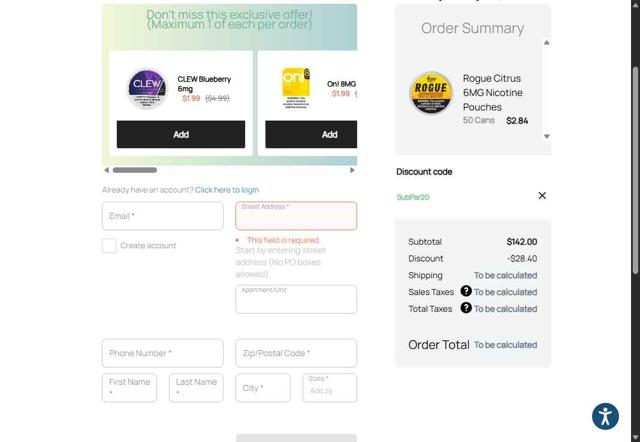 Nicokick checkout page showing Nicokick discount code box | Screenshot taken by SimplyCodes community member on Sep 3, 2025