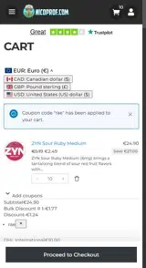 NICOPROF coupon verification screenshot