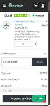 NICOPROF coupon verification screenshot