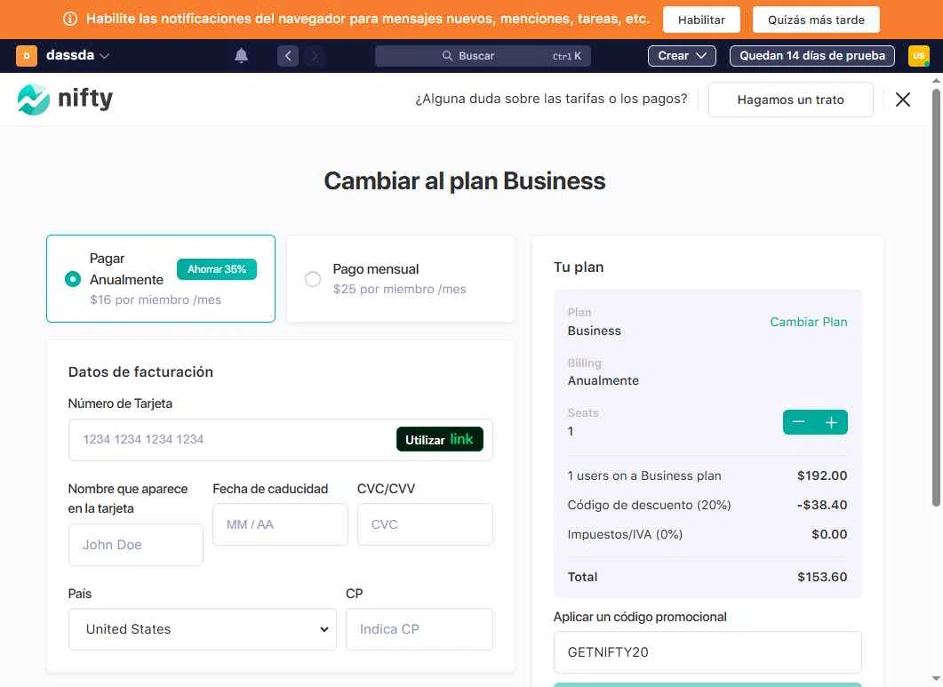 Nifty checkout page showing Nifty promo code box | Screenshot taken by SimplyCodes community member on Feb 6, 2026