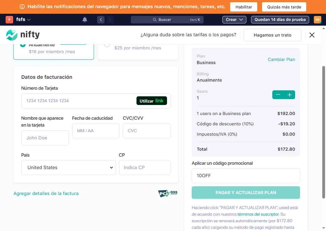 Nifty checkout page showing Nifty promo code box | Screenshot taken by SimplyCodes community member on Feb 6, 2026