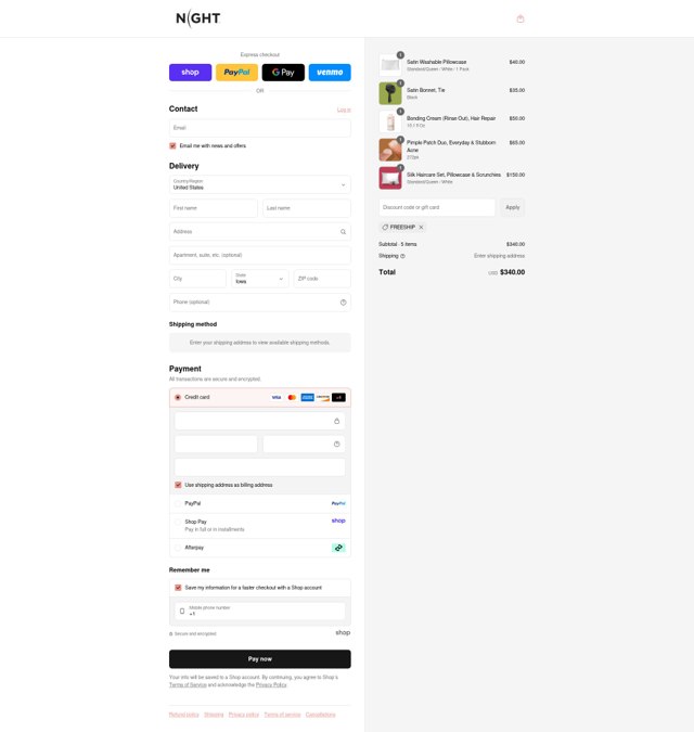 NIGHT checkout page showing NIGHT discount code box | Screenshot taken by SimplyCodes community member on Sep 4, 2025
