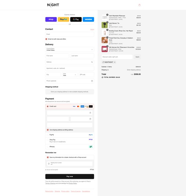 NIGHT checkout page showing NIGHT discount code box | Screenshot taken by SimplyCodes community member on Sep 4, 2025