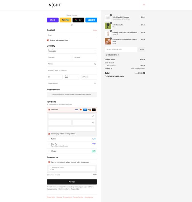 NIGHT checkout page showing NIGHT discount code box | Screenshot taken by SimplyCodes community member on Sep 4, 2025