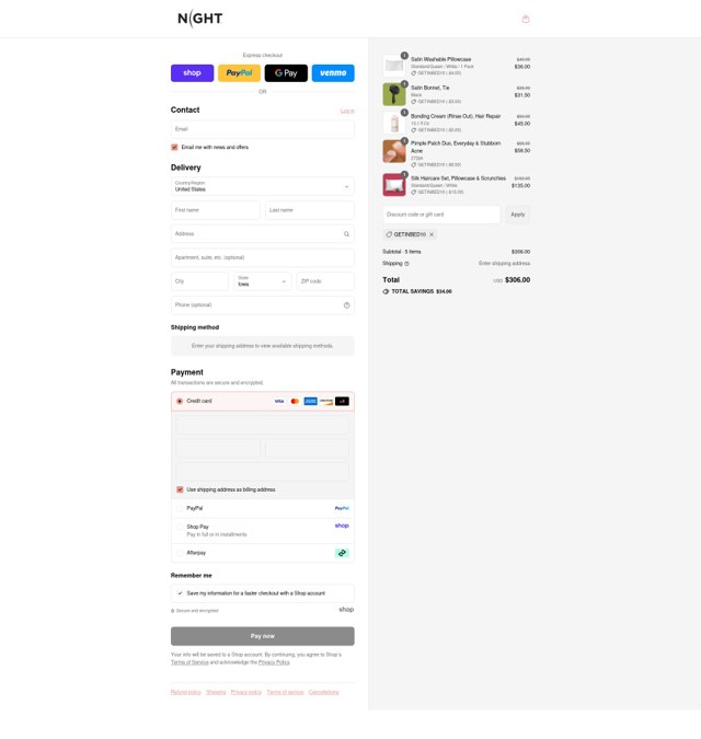 NIGHT checkout page showing NIGHT discount code box | Screenshot taken by SimplyCodes community member on Sep 4, 2025