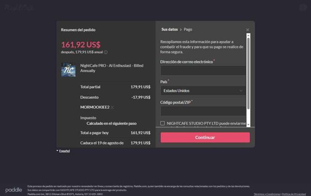 NightCafe checkout page showing NightCafe coupon code box | Screenshot taken by SimplyCodes community member on Aug 19, 2025