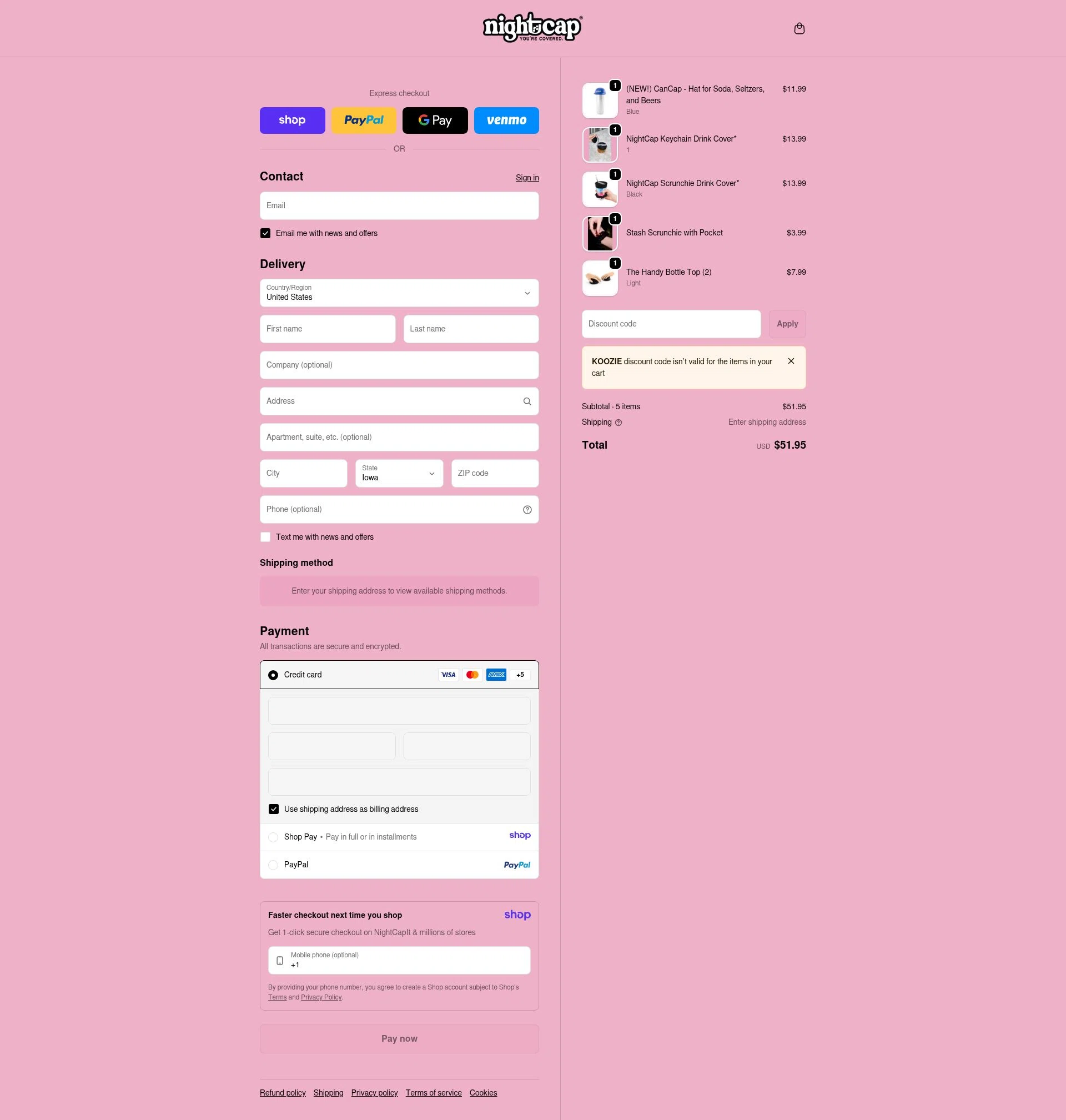 NightCap checkout page showing NightCap promo code box | Screenshot taken by SimplyCodes community member on Jan 10, 2026