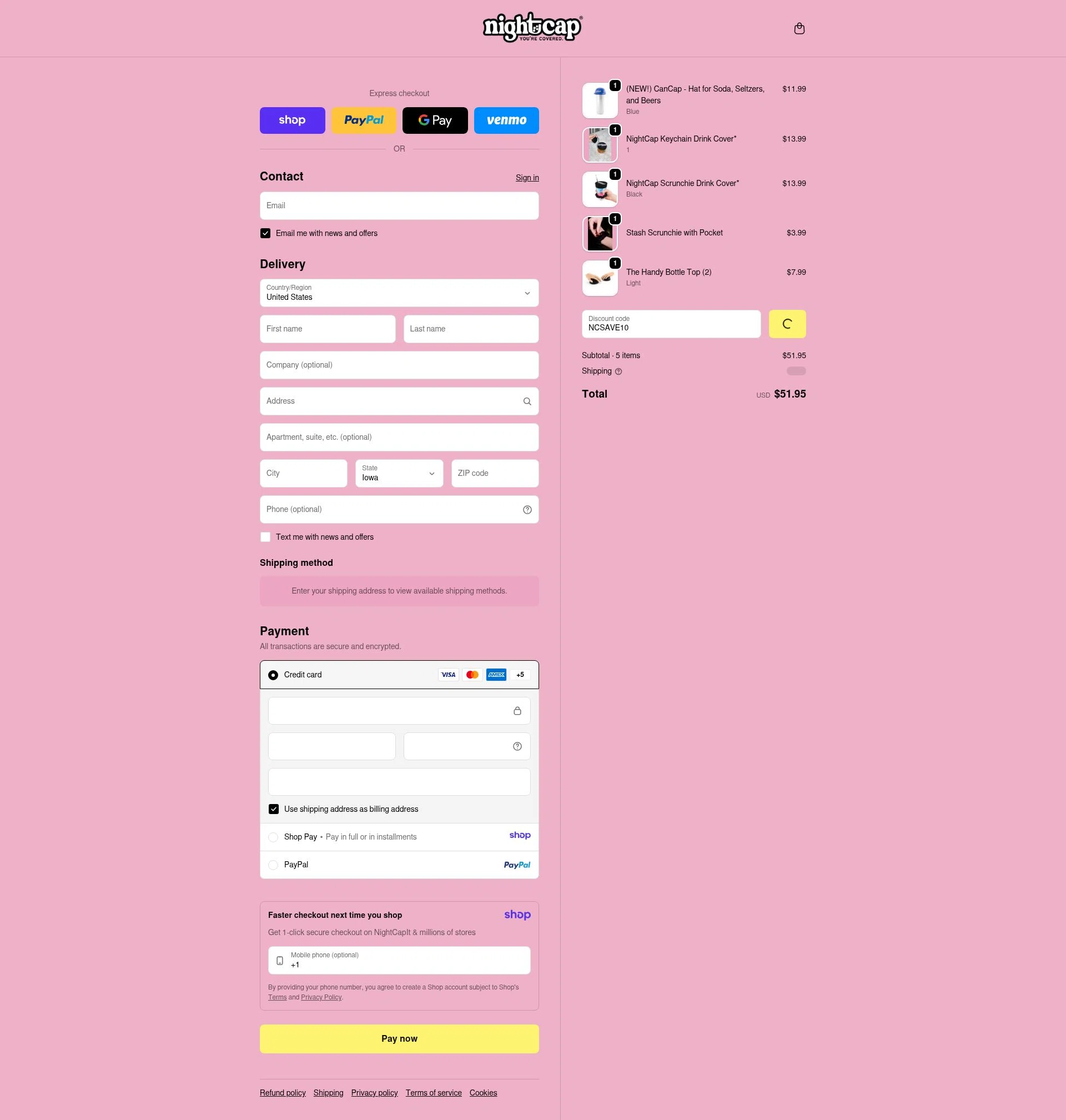 NightCap checkout page showing NightCap promo code box | Screenshot taken by SimplyCodes community member on Jan 10, 2026