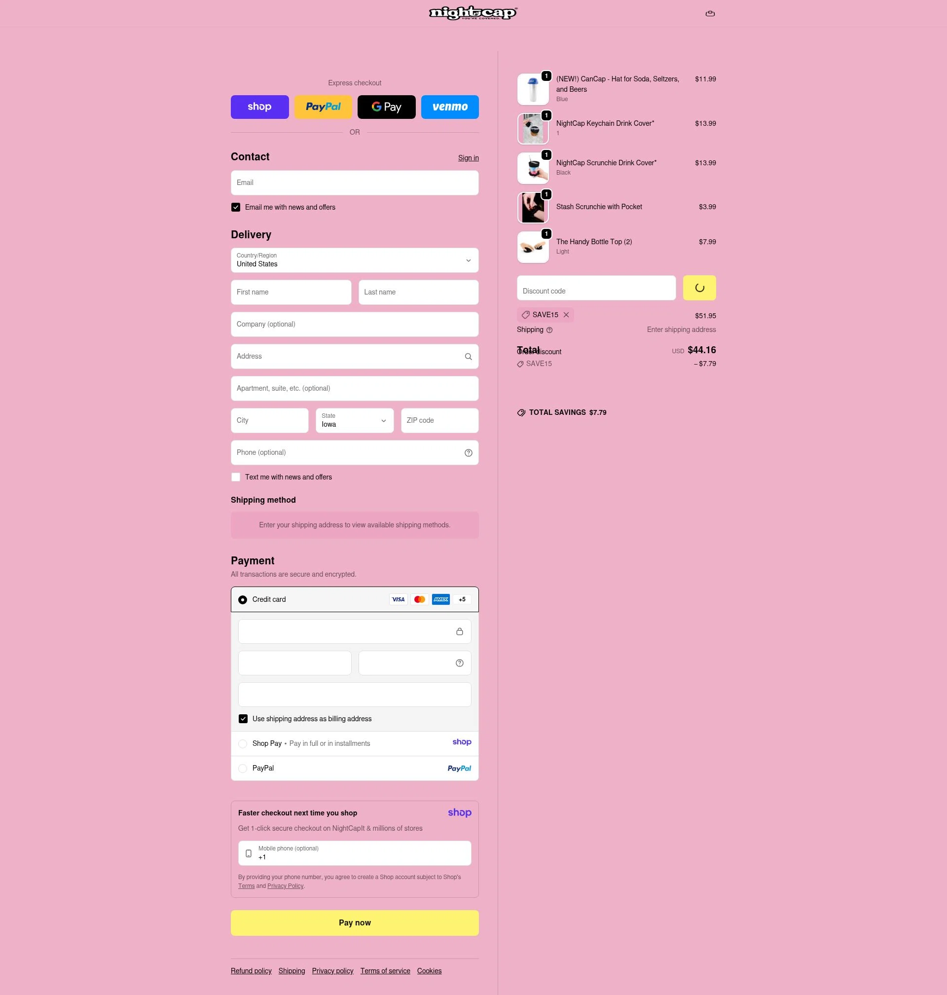 NightCap checkout page showing NightCap promo code box | Screenshot taken by SimplyCodes community member on Jan 10, 2026