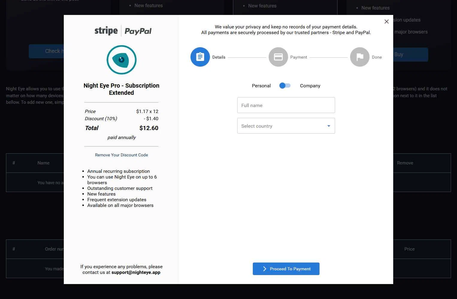 Night Eye checkout page showing Night Eye discount code box | Screenshot taken by SimplyCodes community member on Dec 5, 2025