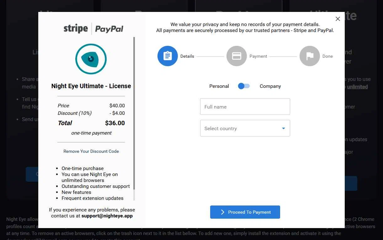 Night Eye checkout page showing Night Eye discount code box | Screenshot taken by SimplyCodes community member on Oct 14, 2025