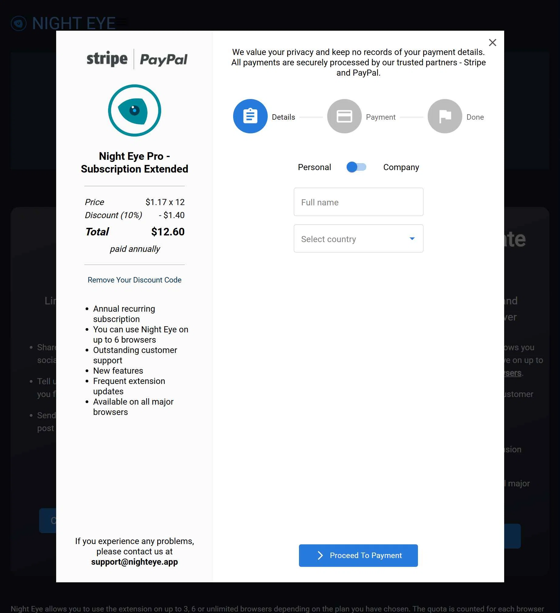 Night Eye checkout page showing Night Eye discount code box | Screenshot taken by SimplyCodes community member on Nov 14, 2025