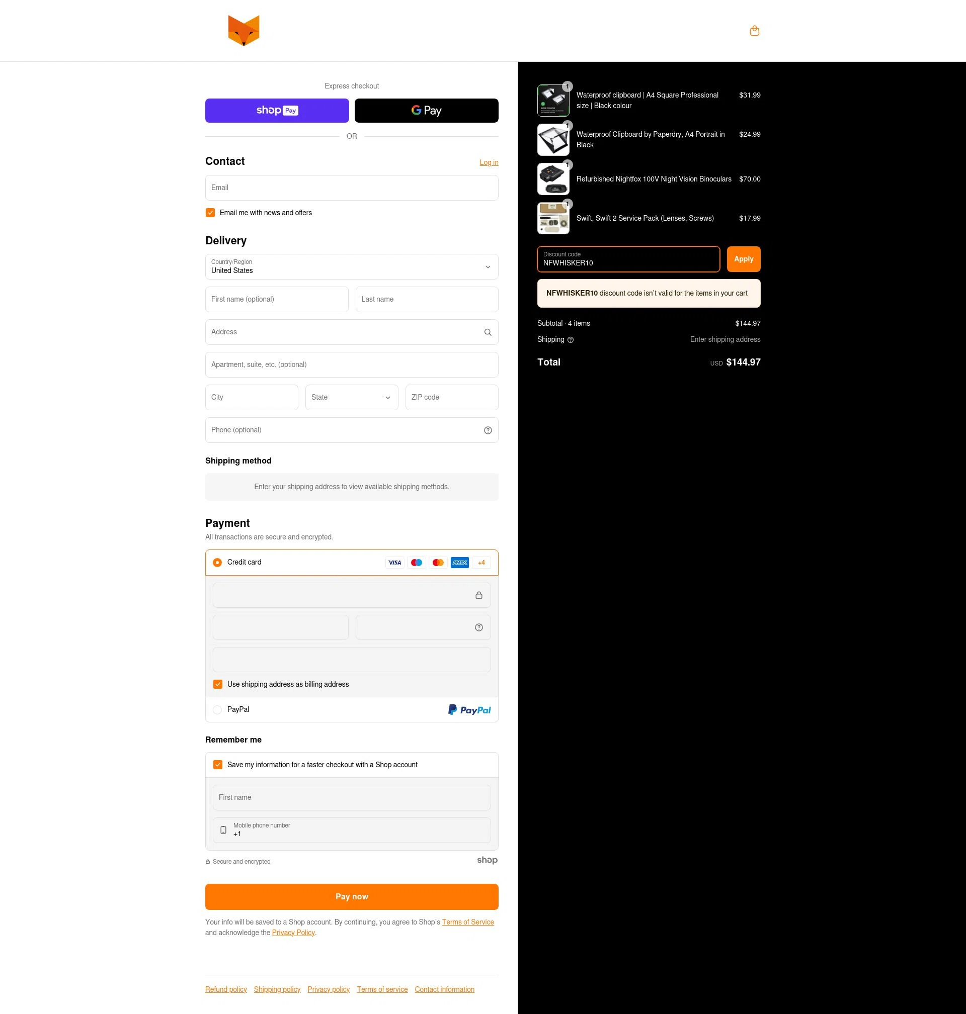 Nightfox checkout page showing Nightfox promo code box | Screenshot taken by SimplyCodes community member on Apr 20, 2025