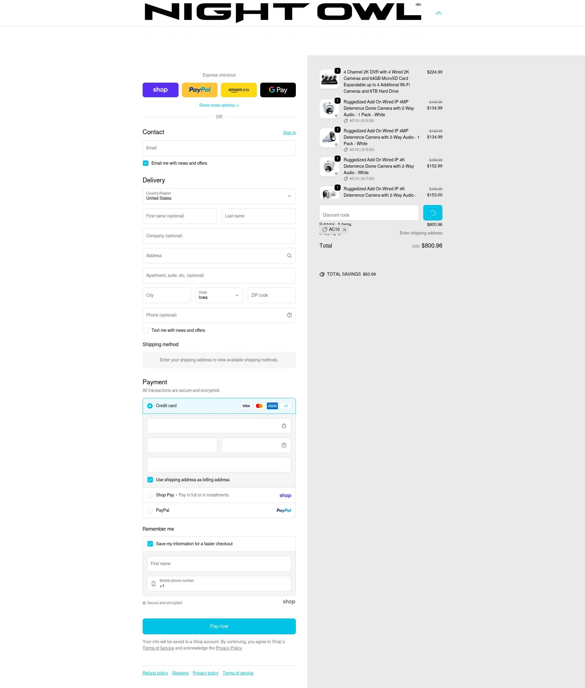 Night Owl checkout page showing Night Owl promo code box | Screenshot taken by SimplyCodes community member on Jan 22, 2026