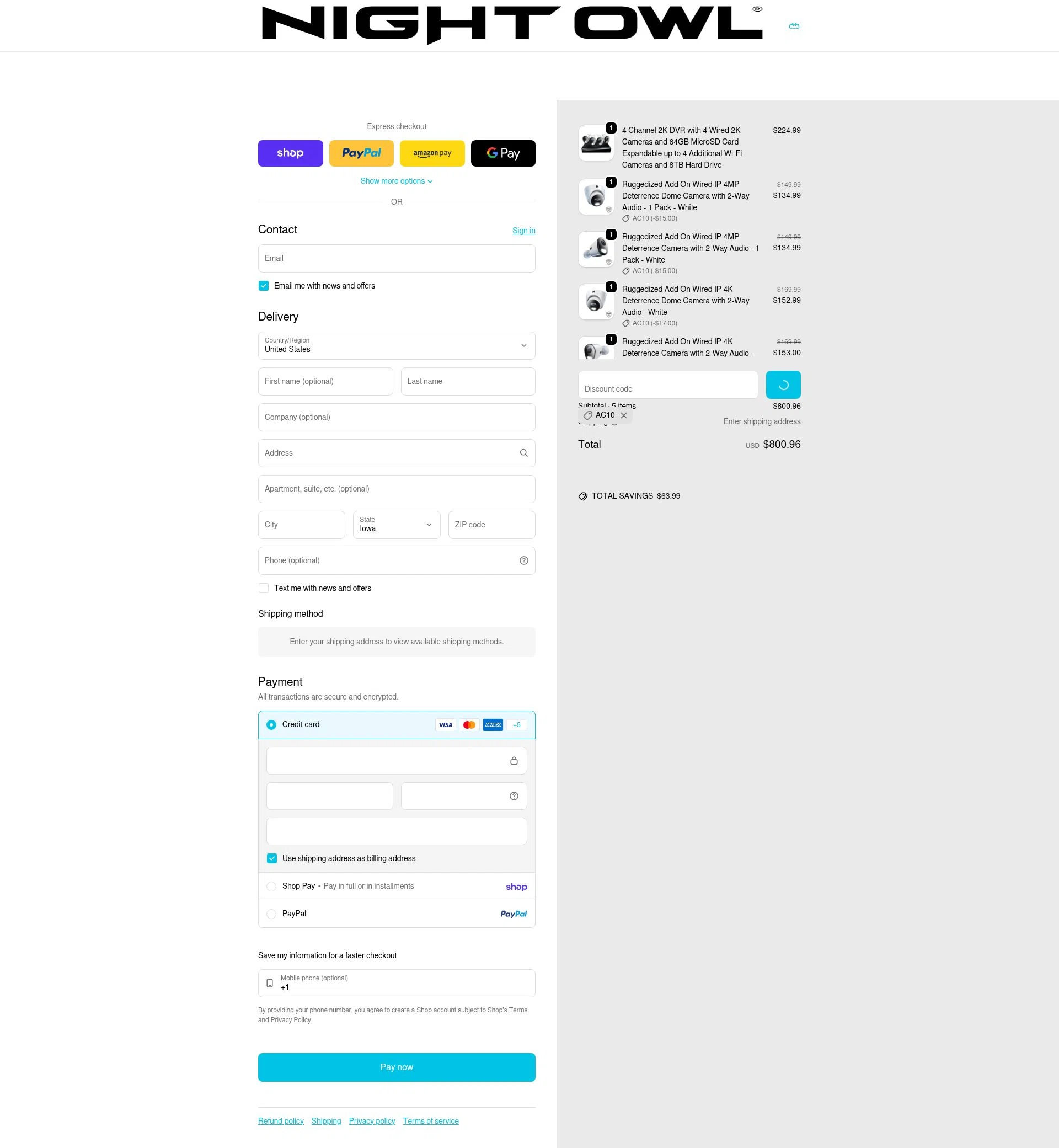 Night Owl checkout page showing Night Owl promo code box | Screenshot taken by SimplyCodes community member on Feb 4, 2026
