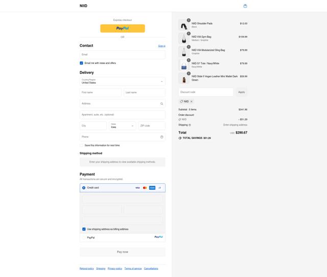 NIID checkout page showing NIID coupon code box | Screenshot taken by SimplyCodes community member on Sep 10, 2025