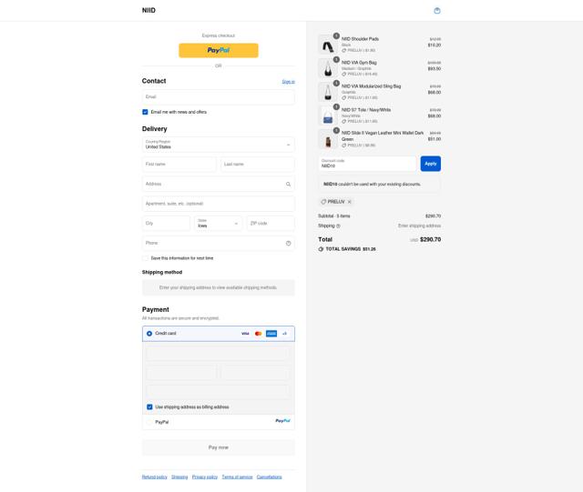 NIID checkout page showing NIID coupon code box | Screenshot taken by SimplyCodes community member on Sep 10, 2025