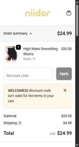 WELCOME20 coupon verification screenshot