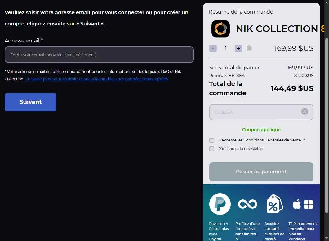 Nik Collection checkout page showing Nik Collection promo code box | Screenshot taken by SimplyCodes community member on Oct 7, 2025