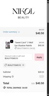 Nikol Beauty coupon verification screenshot