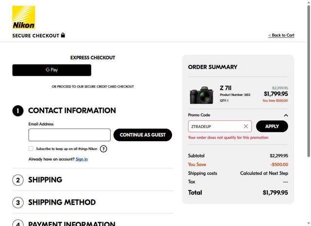 Nikon checkout page showing Nikon promo code box | Screenshot taken by SimplyCodes community member on Jun 16, 2025
