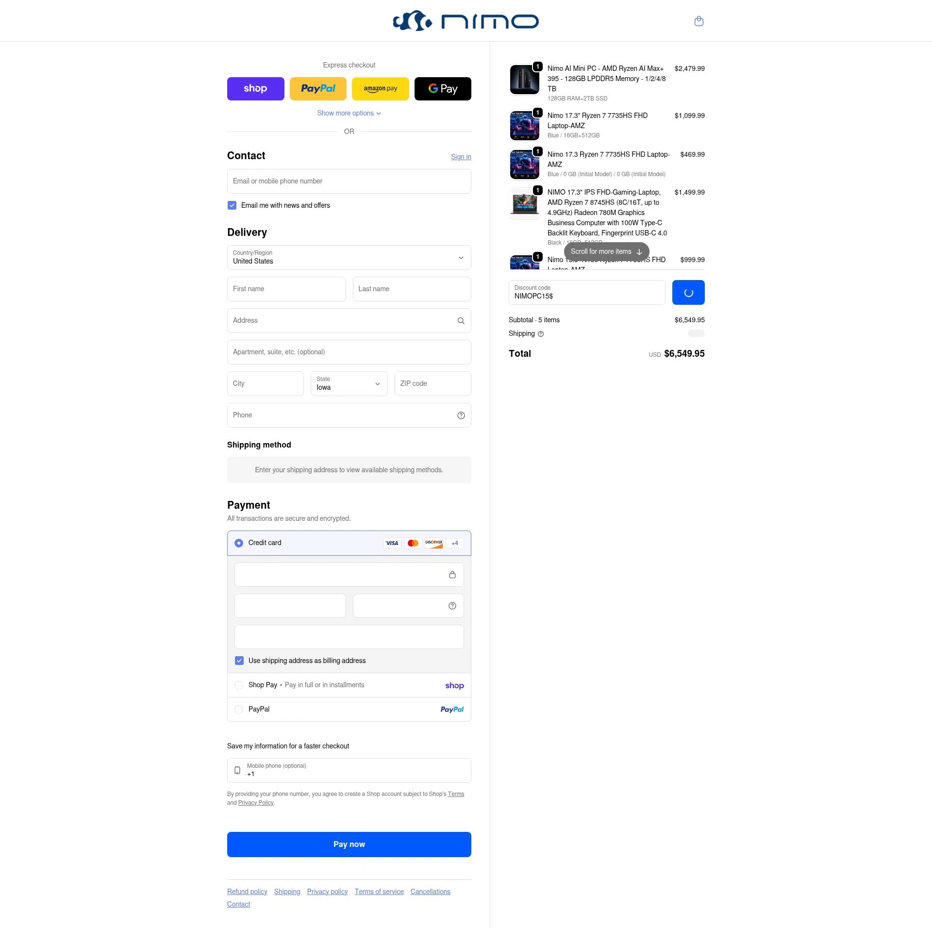 Nimo checkout page showing Nimo promo code box | Screenshot taken by SimplyCodes community member on Feb 13, 2026