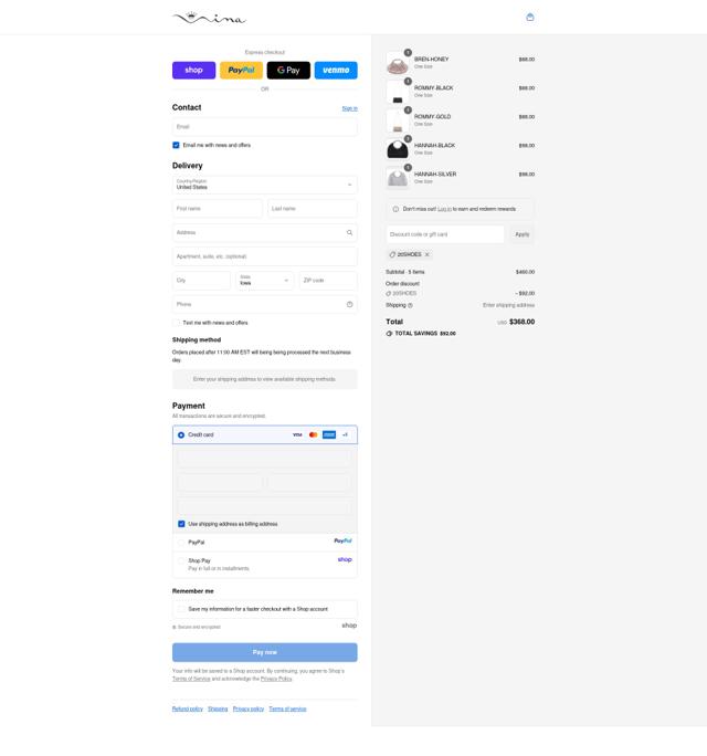 Nina Shoes checkout page showing Nina Shoes discount code box | Screenshot taken by SimplyCodes community member on Sep 14, 2025