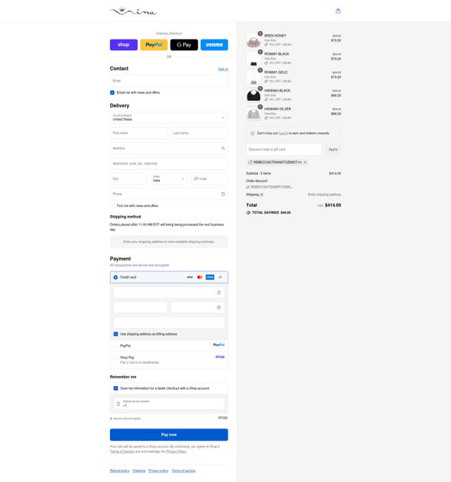 Nina Shoes checkout page showing Nina Shoes discount code box | Screenshot taken by SimplyCodes community member on Sep 14, 2025