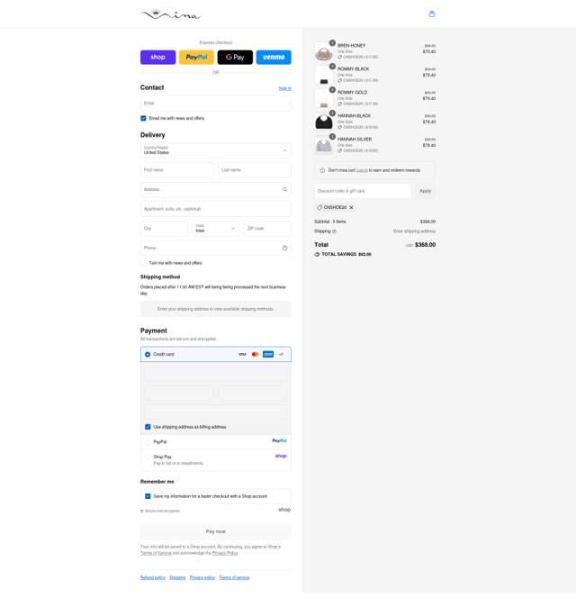 Nina Shoes checkout page showing Nina Shoes discount code box | Screenshot taken by SimplyCodes community member on Sep 14, 2025
