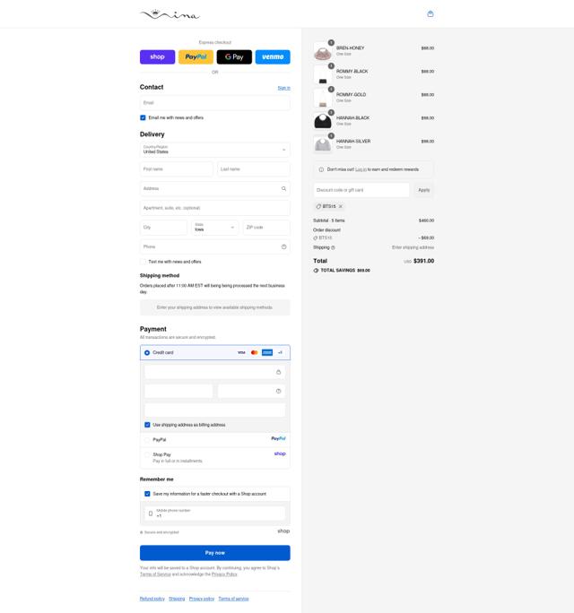 Nina Shoes checkout page showing Nina Shoes discount code box | Screenshot taken by SimplyCodes community member on Sep 14, 2025