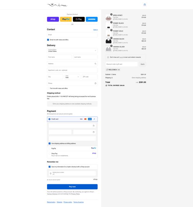 Nina Shoes checkout page showing Nina Shoes discount code box | Screenshot taken by SimplyCodes community member on Sep 14, 2025