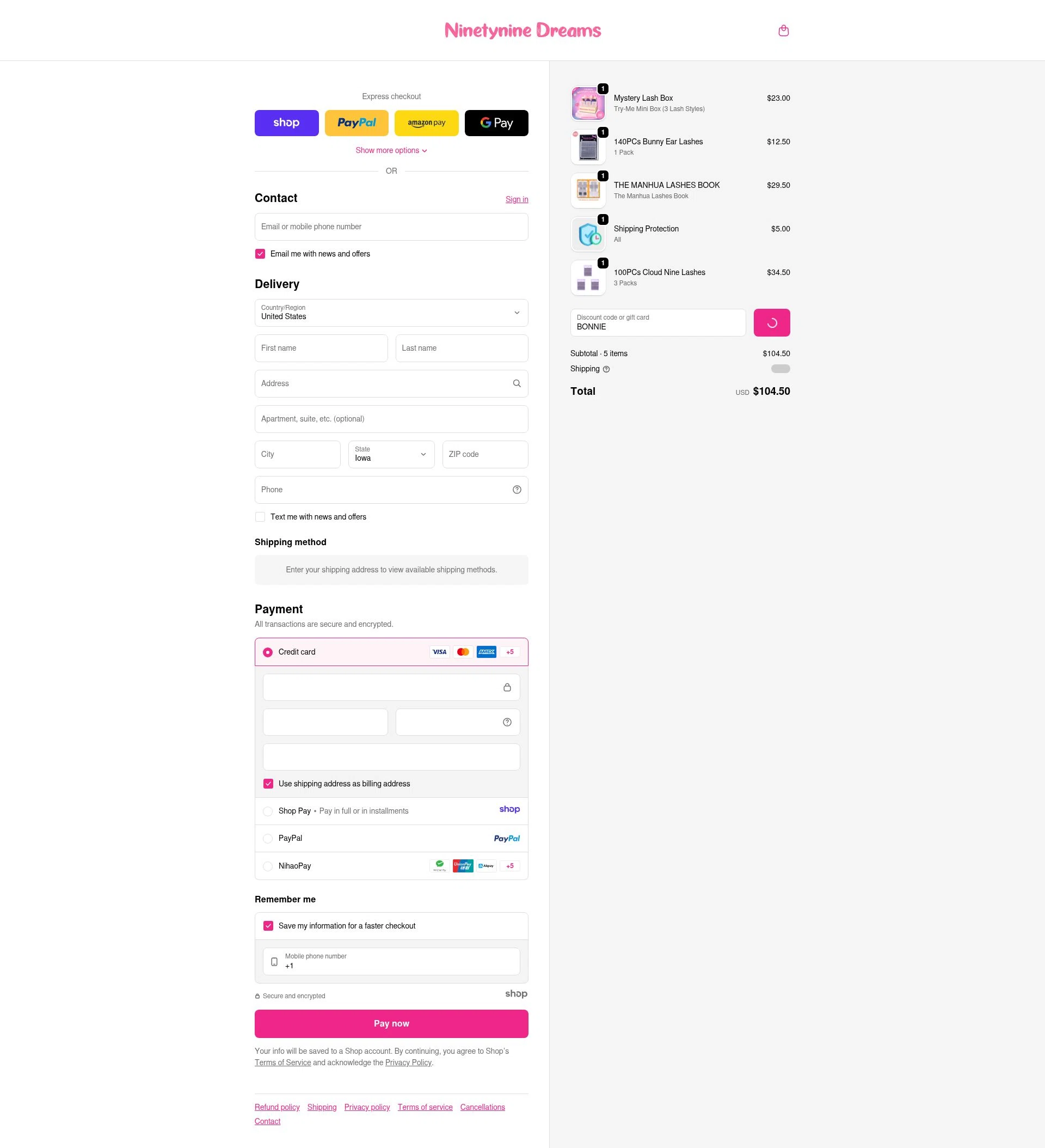 Ninetynine Dreams checkout page showing Ninetynine Dreams discount code box | Screenshot taken by SimplyCodes community member on Jan 6, 2026