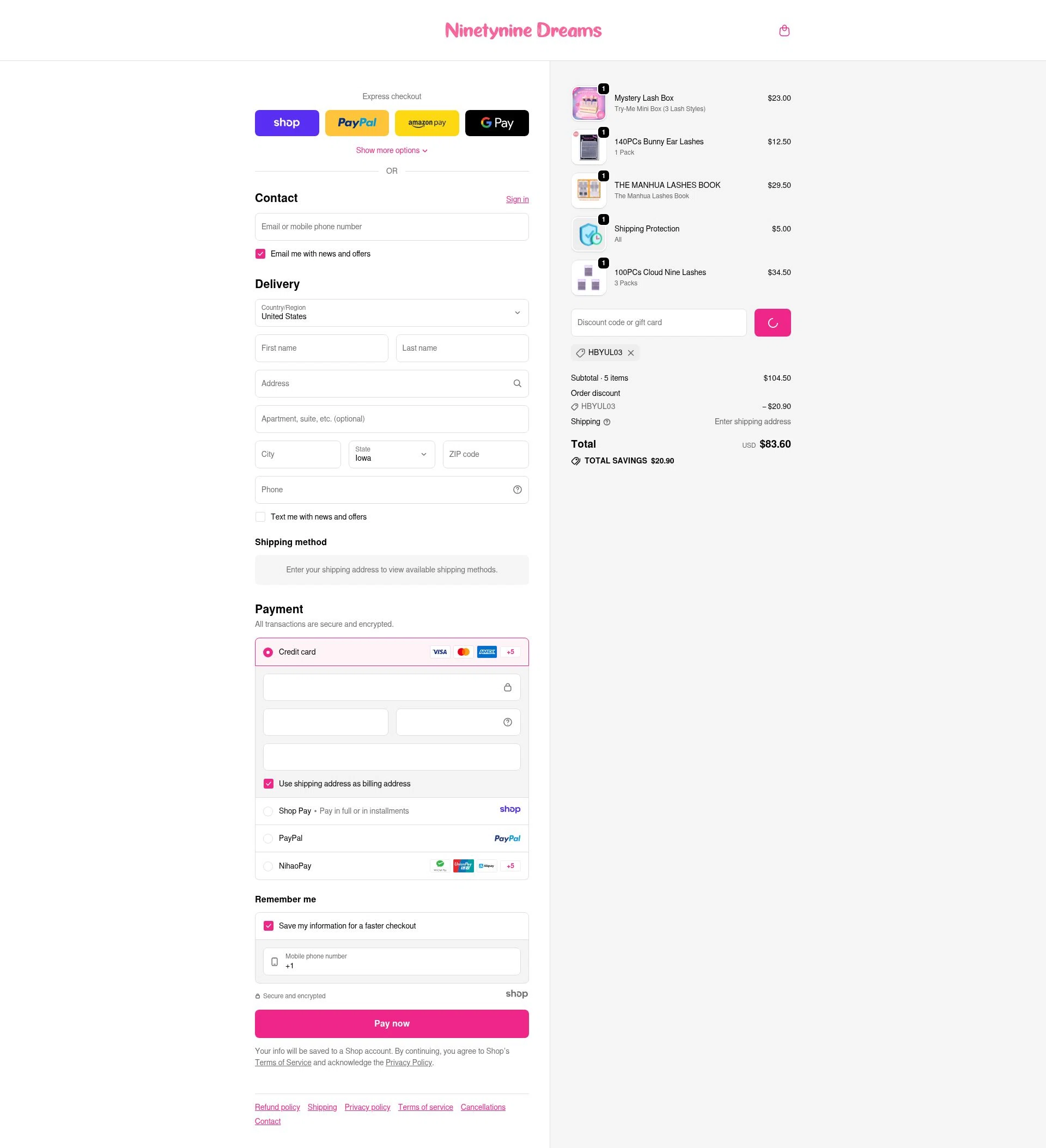 Ninetynine Dreams checkout page showing Ninetynine Dreams discount code box | Screenshot taken by SimplyCodes community member on Jan 6, 2026
