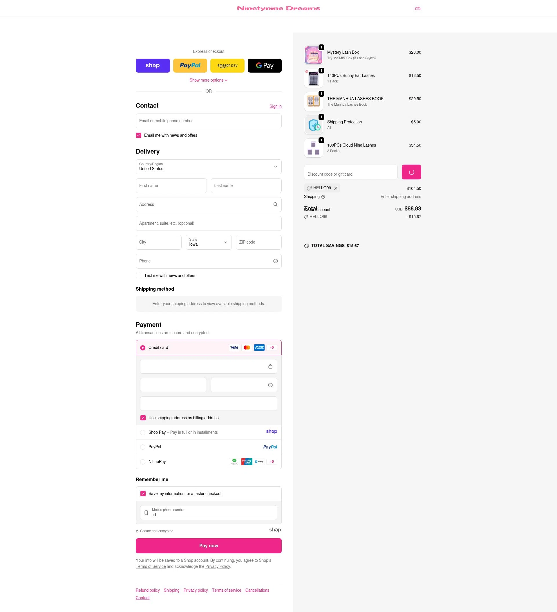 Ninetynine Dreams checkout page showing Ninetynine Dreams discount code box | Screenshot taken by SimplyCodes community member on Jan 6, 2026
