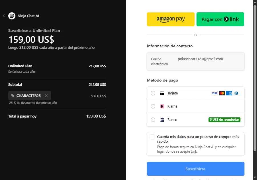 Ninjachat.ai checkout page showing Ninjachat.ai promo code box | Screenshot taken by SimplyCodes community member on Feb 5, 2026