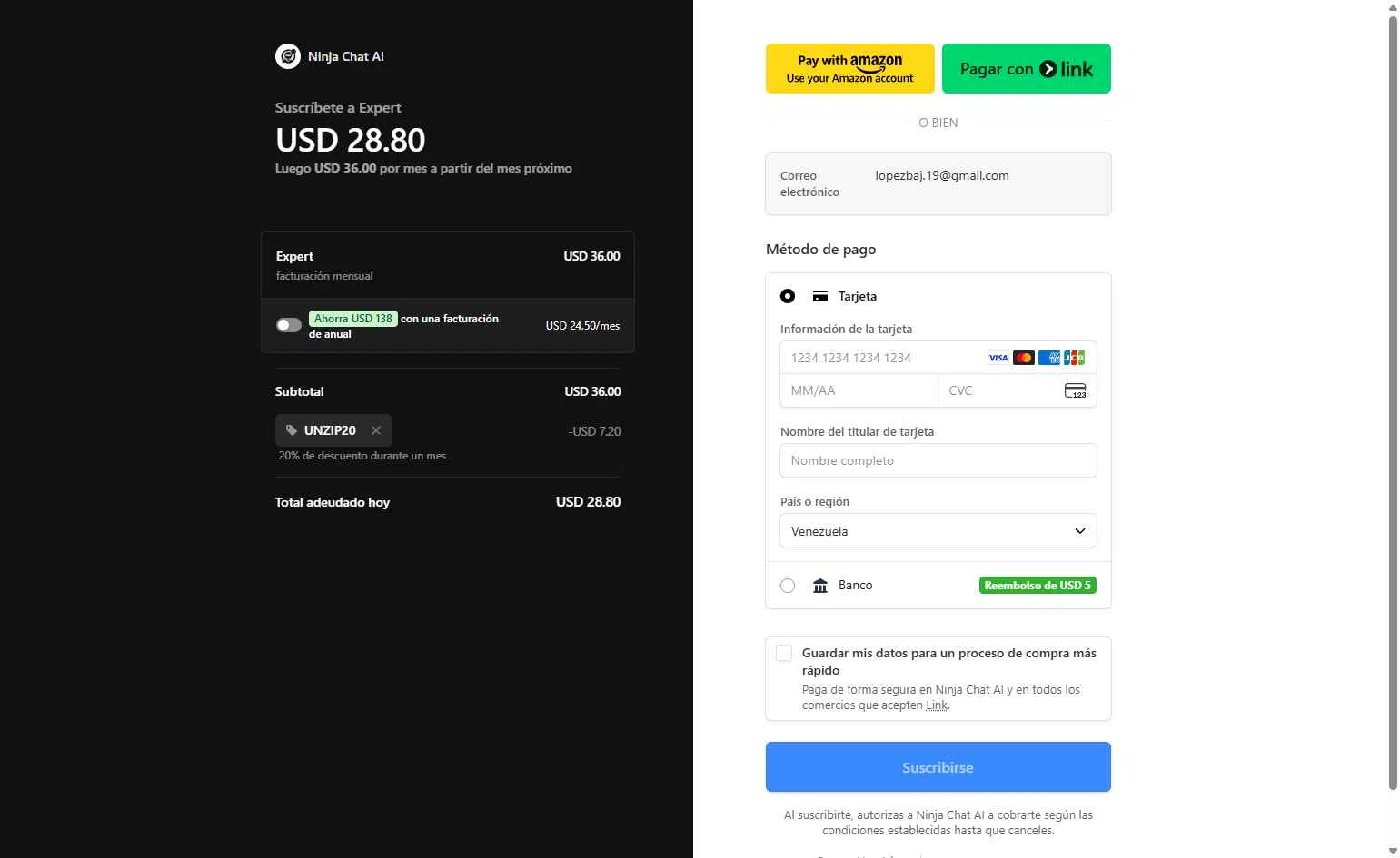 Ninjachat.ai checkout page showing Ninjachat.ai promo code box | Screenshot taken by SimplyCodes community member on Nov 9, 2025